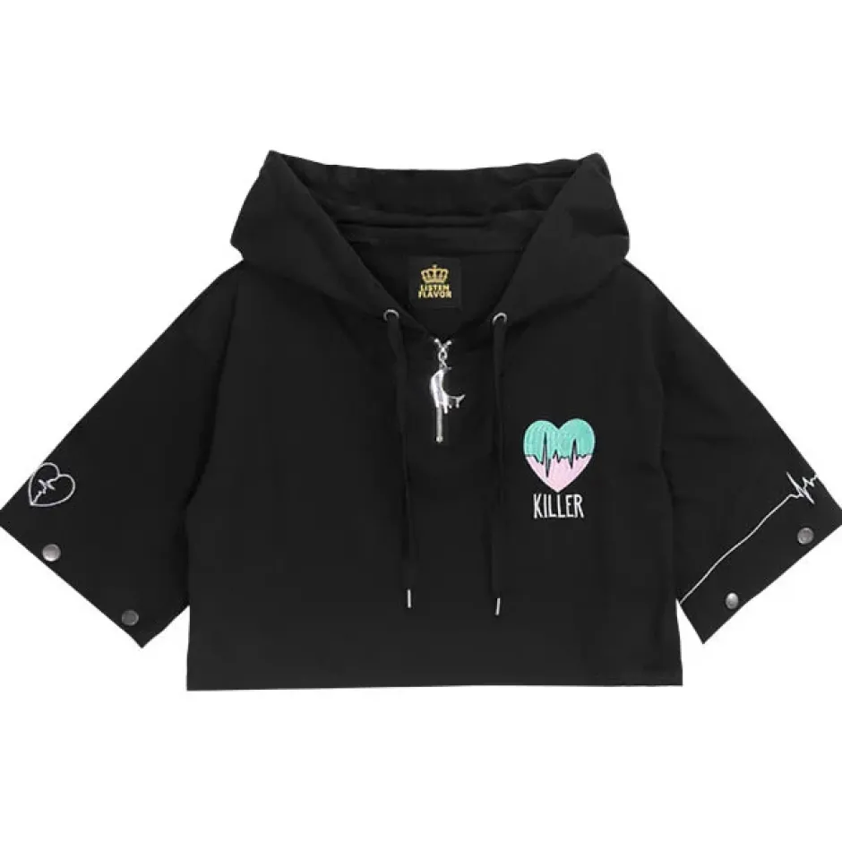 Jackets & Hoodies>LISTEN FLAVOR Killer Heart 2-Way Mesh Short Hoodie