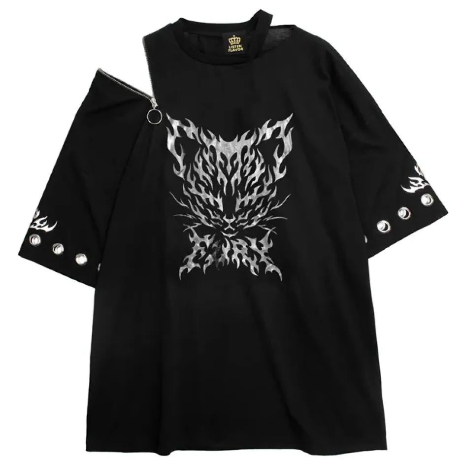 Tops>LISTEN FLAVOR Kirakira Neko Slit Big Top