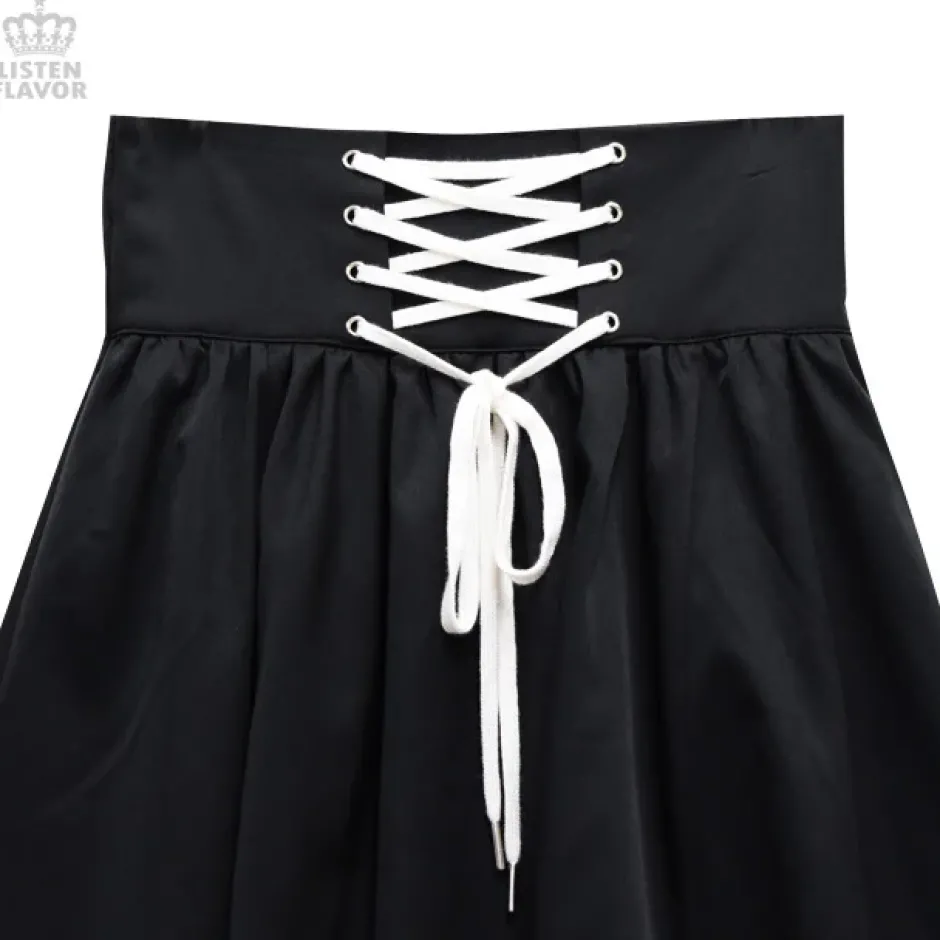 LISTEN FLAVOR Lace-Up Hemline Skirt Sale