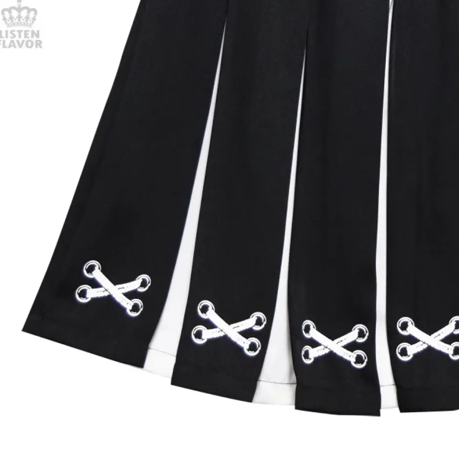 Bottoms>LISTEN FLAVOR Lace-Up Print Two-Tone Pleated Skirt