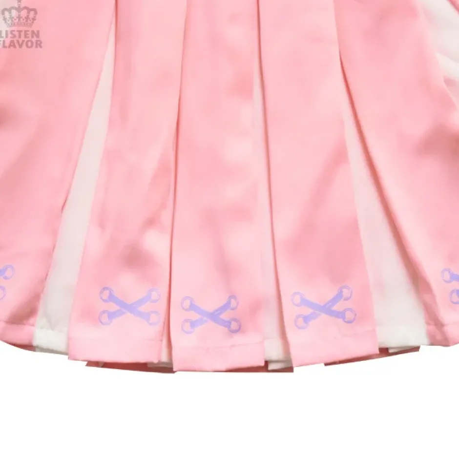 Bottoms>LISTEN FLAVOR Lace-Up Print Two-Tone Pleated Skirt
