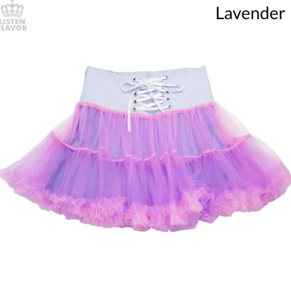 LISTEN FLAVOR Lace-up Tulle Frill Skirt Hot