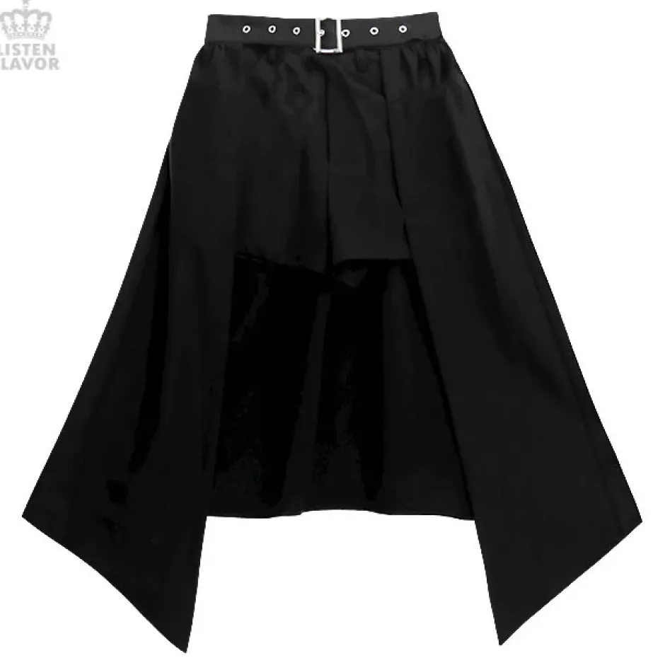 Bottoms>LISTEN FLAVOR Layered Hemline Skirt w/ Shorts