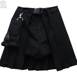 LISTEN FLAVOR Layered Pleated Flap Skirt w/ Shorts and Detachable Pocket New