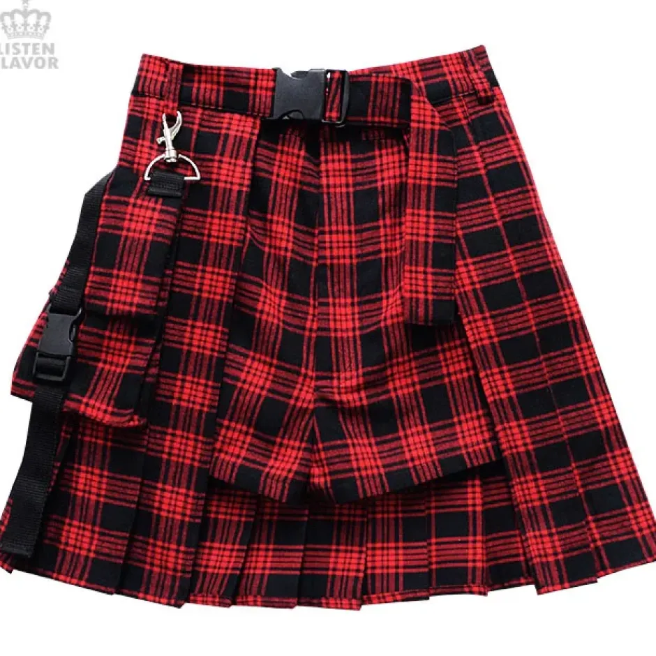 LISTEN FLAVOR Layered Pleated Flap Skirt w/ Shorts and Detachable Pocket New