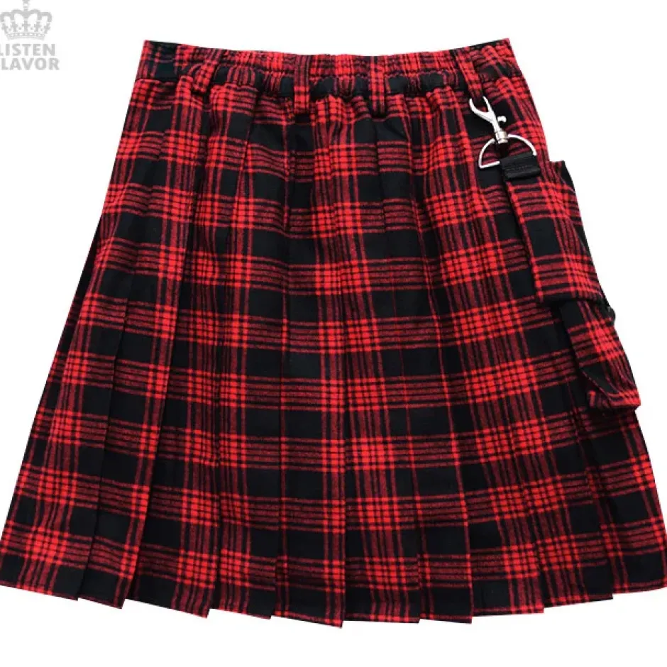 LISTEN FLAVOR Layered Pleated Flap Skirt w/ Shorts and Detachable Pocket New
