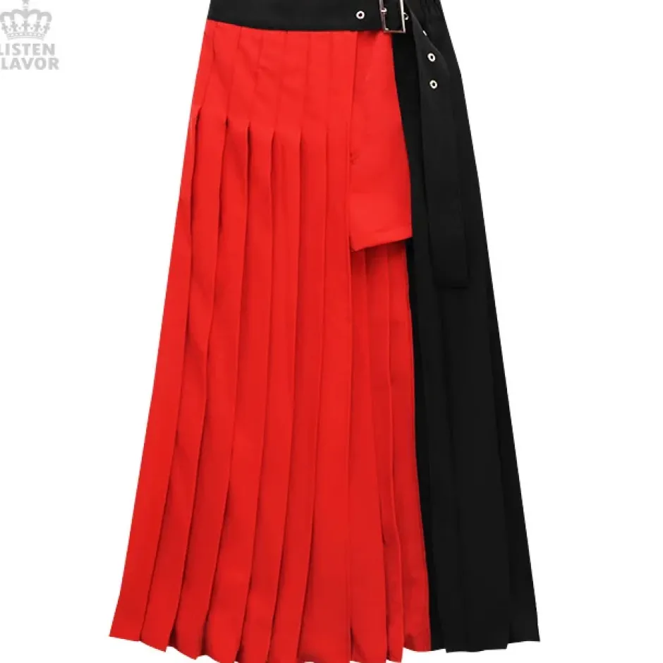 LISTEN FLAVOR Layered Pleated Long Flap Skirt w/ Shorts Discount