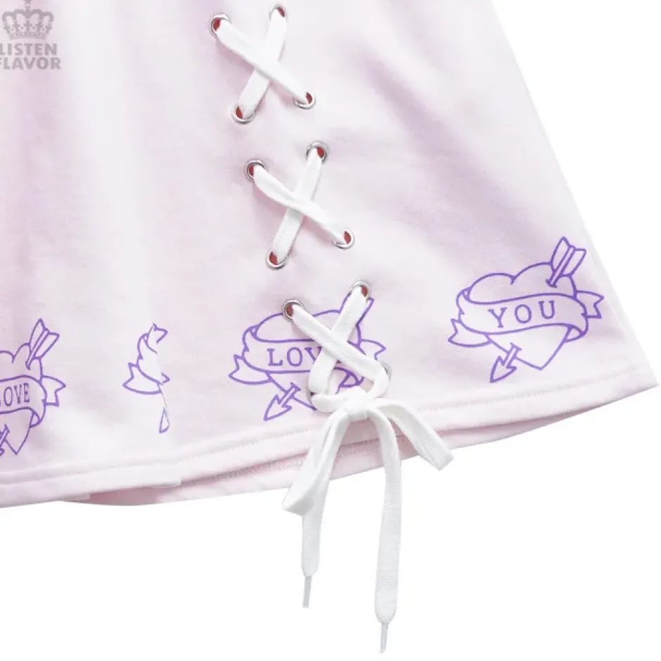 Bottoms>LISTEN FLAVOR Love Heart Lace-Up Circular Skirt