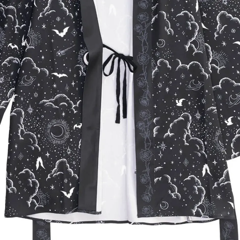 Jackets & Hoodies>LISTEN FLAVOR Magical Night Black Kimono Robe