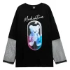 Tops>LISTEN FLAVOR Medication Bear Sheer Switching Top