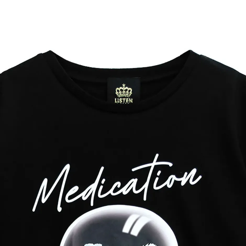 Tops>LISTEN FLAVOR Medication Bear Sheer Switching Top