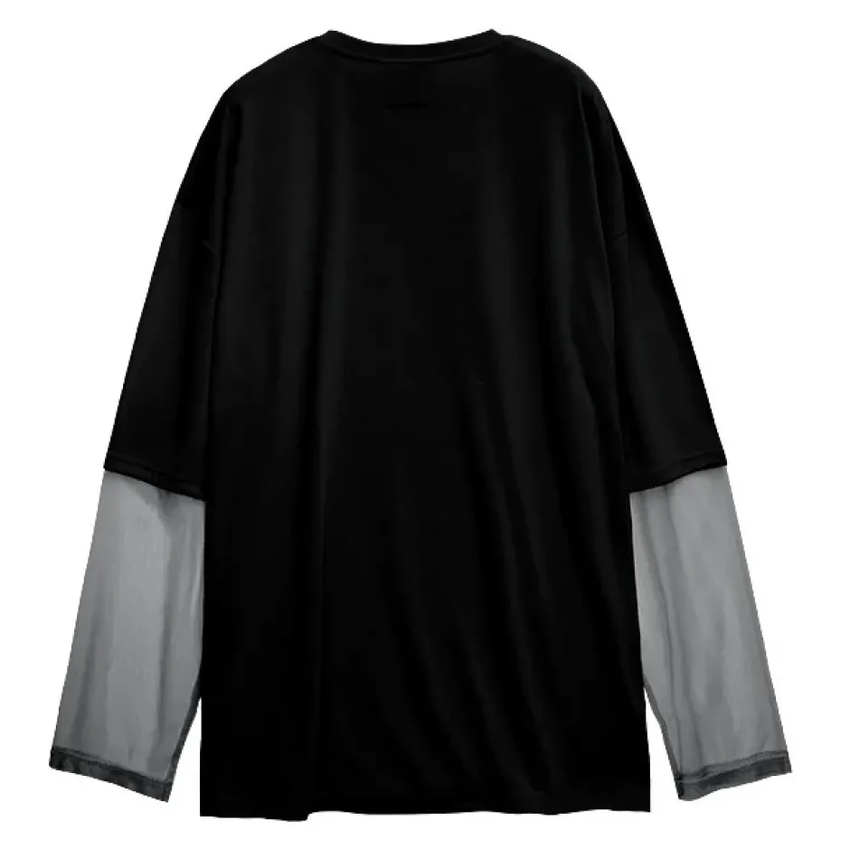 Tops>LISTEN FLAVOR Medication Bear Sheer Switching Top