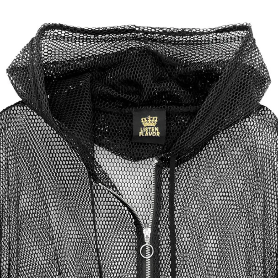 Jackets & Hoodies>LISTEN FLAVOR Mesh See-Though Zip Hoodie