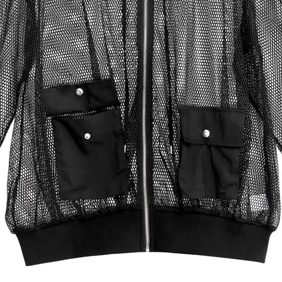 Jackets & Hoodies>LISTEN FLAVOR Mesh See-Though Zip Hoodie