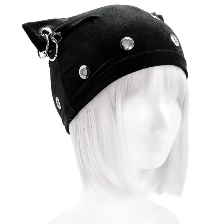 Hats & Caps>LISTEN FLAVOR Metal Heart Nekomimi Velour Cap Black
