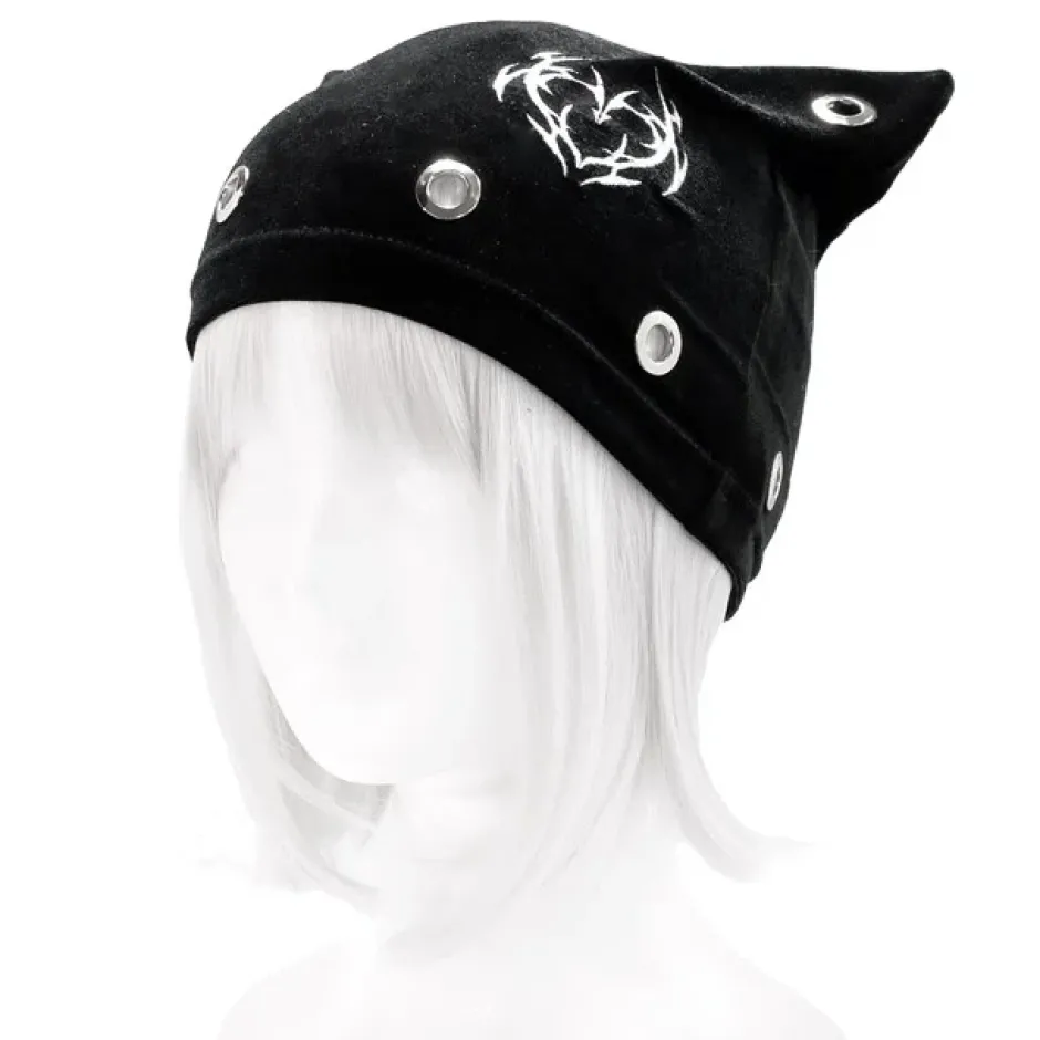 Hats & Caps>LISTEN FLAVOR Metal Heart Nekomimi Velour Cap Black