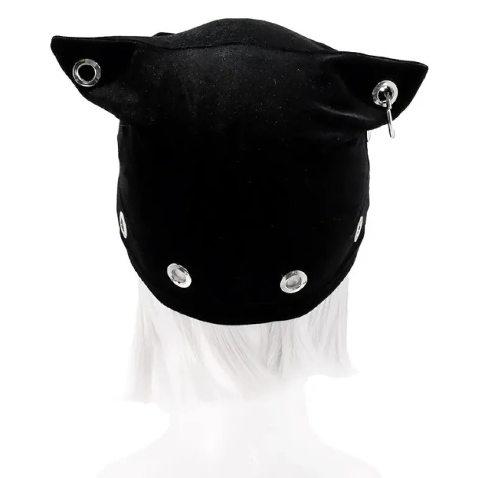 Hats & Caps>LISTEN FLAVOR Metal Heart Nekomimi Velour Cap Black
