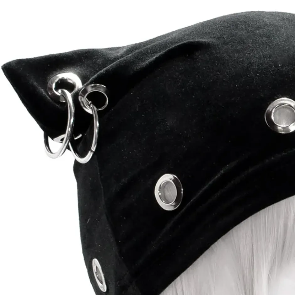Hats & Caps>LISTEN FLAVOR Metal Heart Nekomimi Velour Cap Black