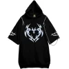 Jackets & Hoodies>LISTEN FLAVOR Metal Heart Shoulder Zip Chain Short Sleeve Hoodie