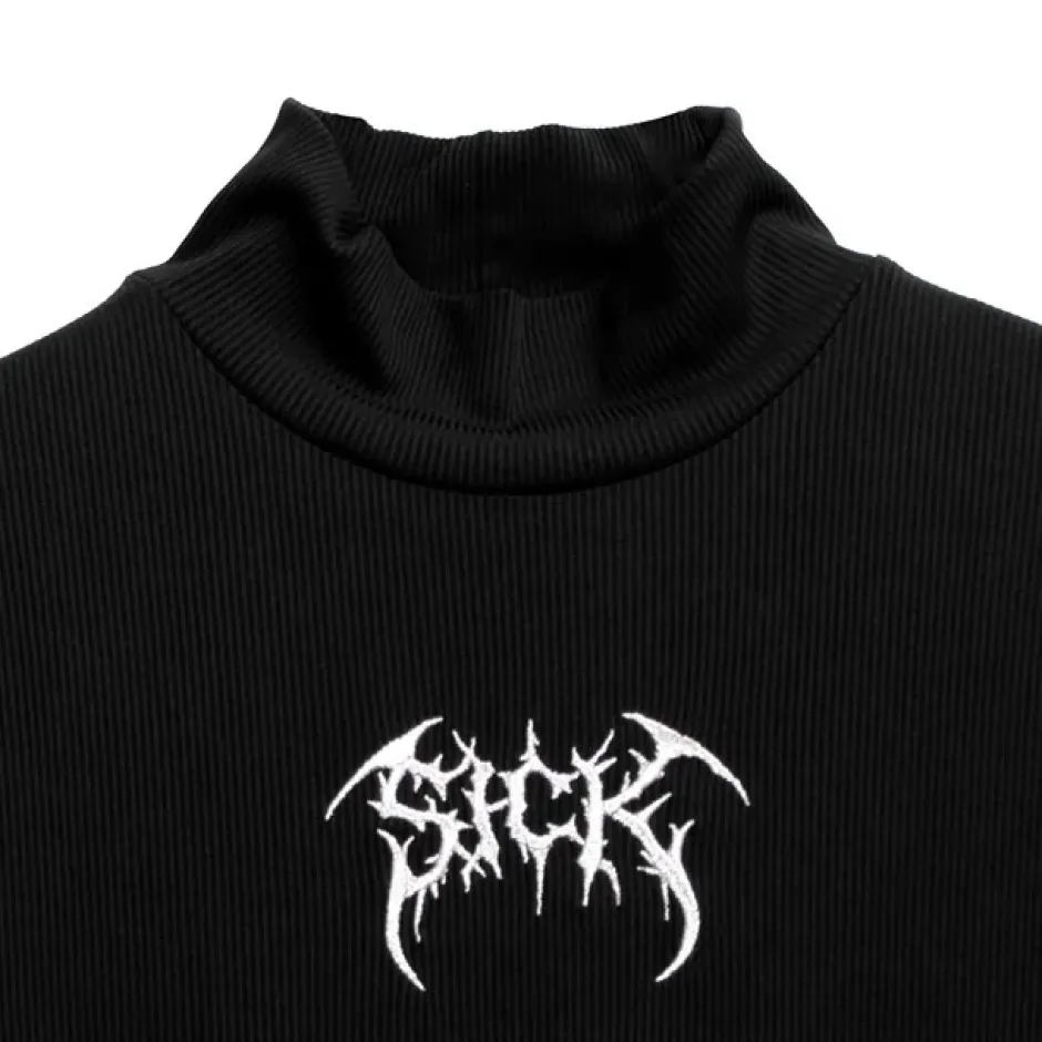 LISTEN FLAVOR Metal Sick Ribbed Tops Black Discount