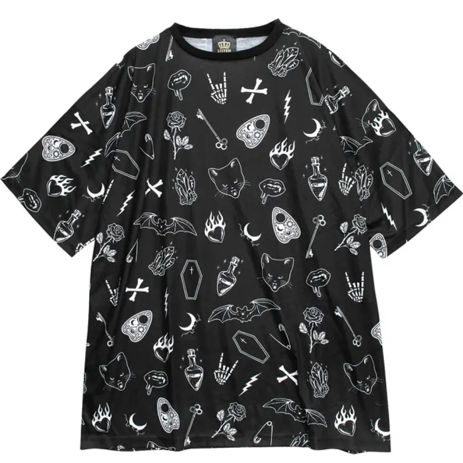 Tops>LISTEN FLAVOR Midnight Ritual Full Graphic Big T-Shirt