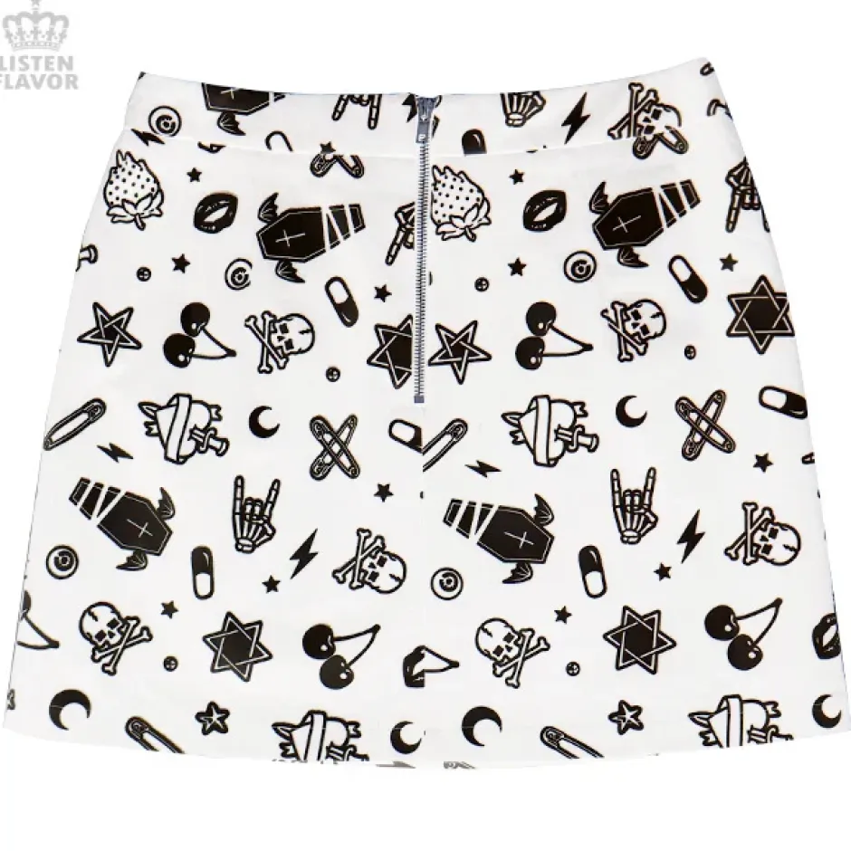 Bottoms>LISTEN FLAVOR Mysterious Pattern Zippered Skirt