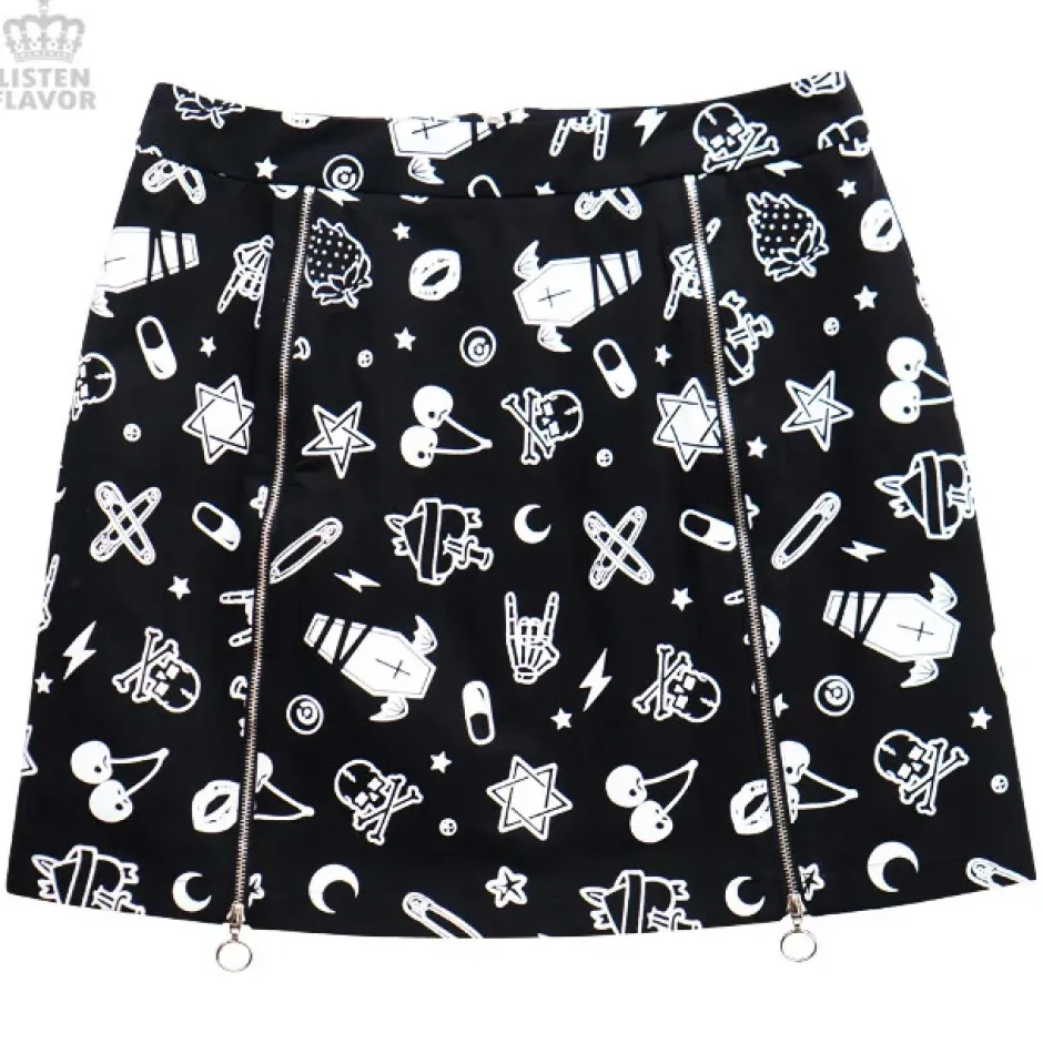 Bottoms>LISTEN FLAVOR Mysterious Pattern Zippered Skirt