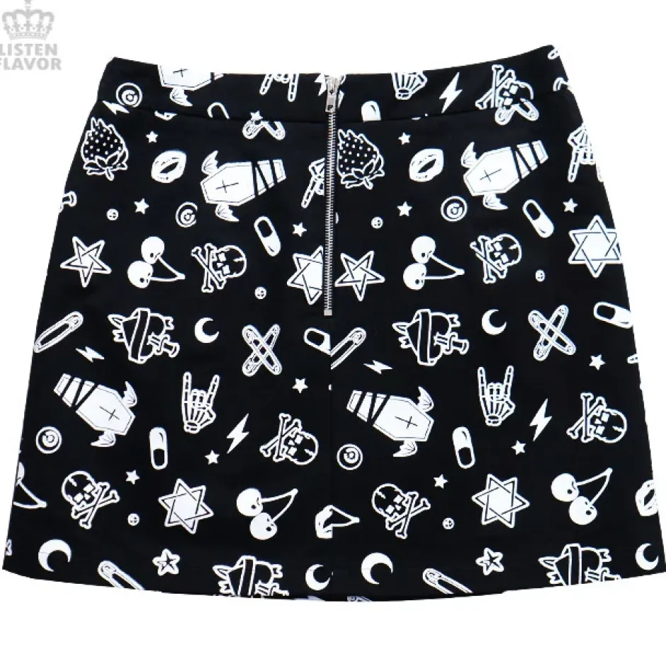 Bottoms>LISTEN FLAVOR Mysterious Pattern Zippered Skirt