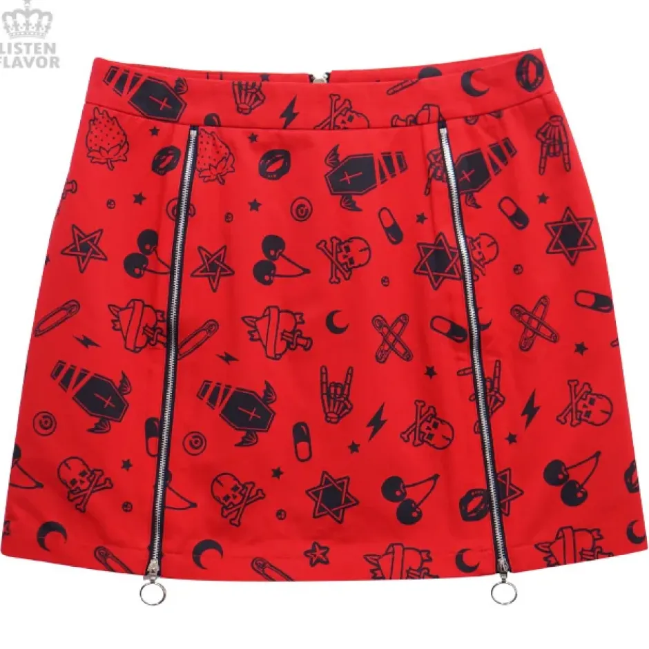 Bottoms>LISTEN FLAVOR Mysterious Pattern Zippered Skirt