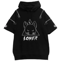 Jackets & Hoodies>LISTEN FLAVOR Mystery Cat Zip Design Hoodie