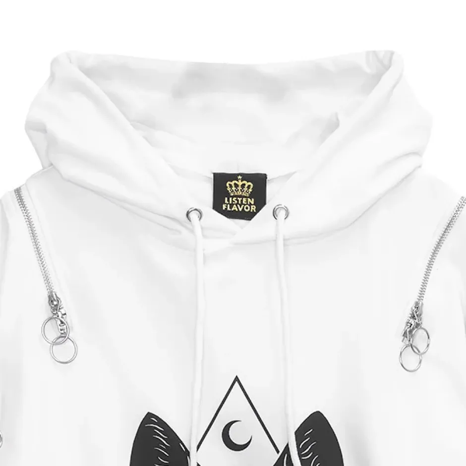 Jackets & Hoodies>LISTEN FLAVOR Mystery Cat Zip Design Hoodie