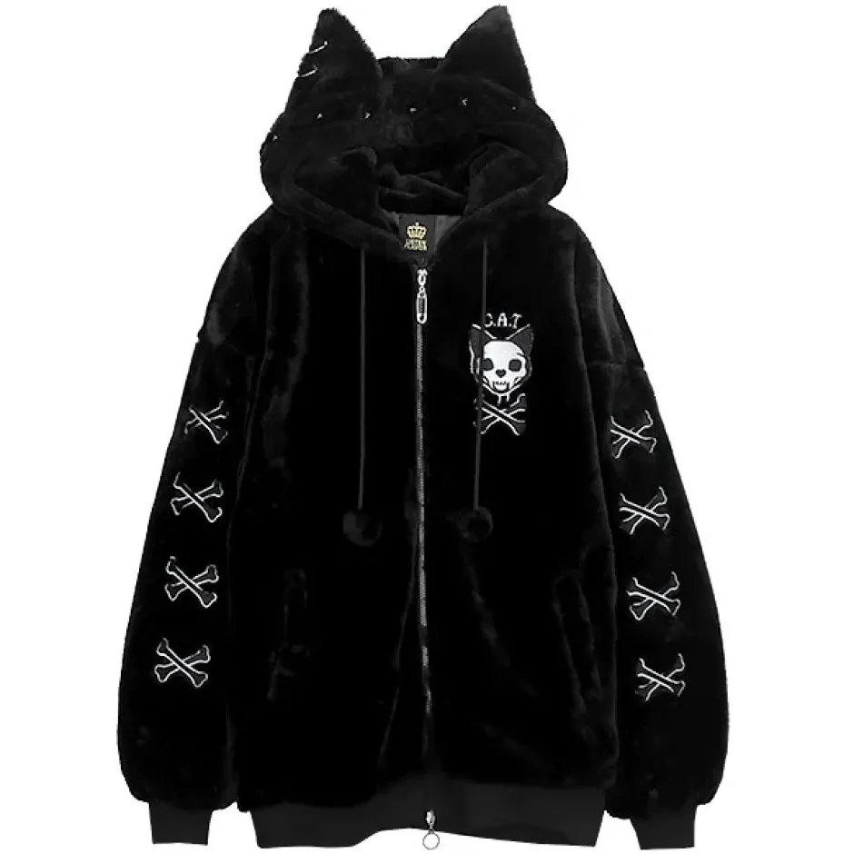 LISTEN FLAVOR Nekomimi Skull Cat Fur Blouson Online