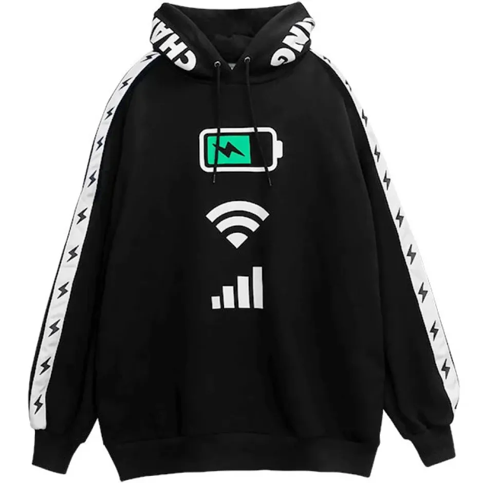 LISTEN FLAVOR Now Charging Sleeve Line Black Hoodie Hot