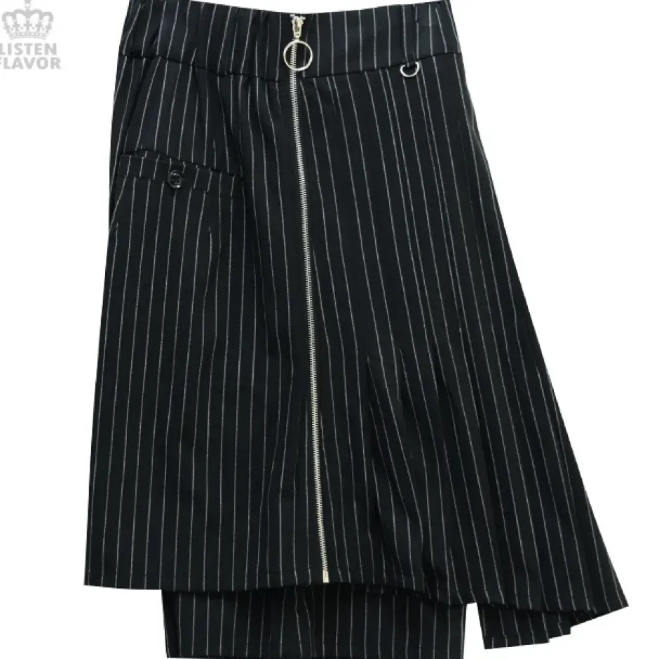LISTEN FLAVOR Pleated Asymmetrical Gaucho Pants w/ Flap New
