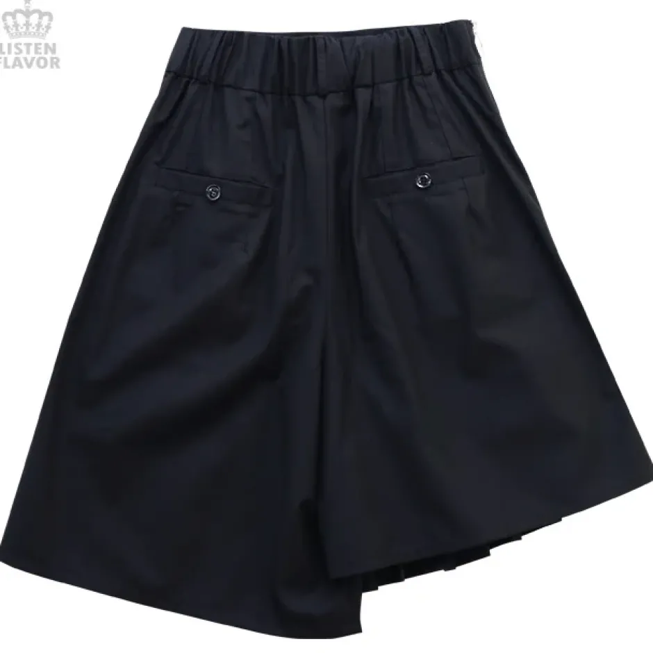 LISTEN FLAVOR Pleated Asymmetrical Gaucho Pants w/ Flap New