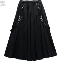 Bottoms>LISTEN FLAVOR Pleated Maxi Skirt w/ Shoulder Straps