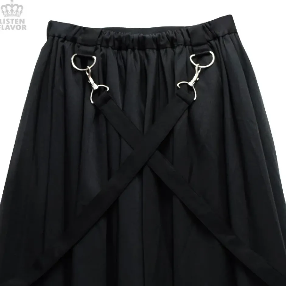 Bottoms>LISTEN FLAVOR Pleated Maxi Skirt w/ Shoulder Straps