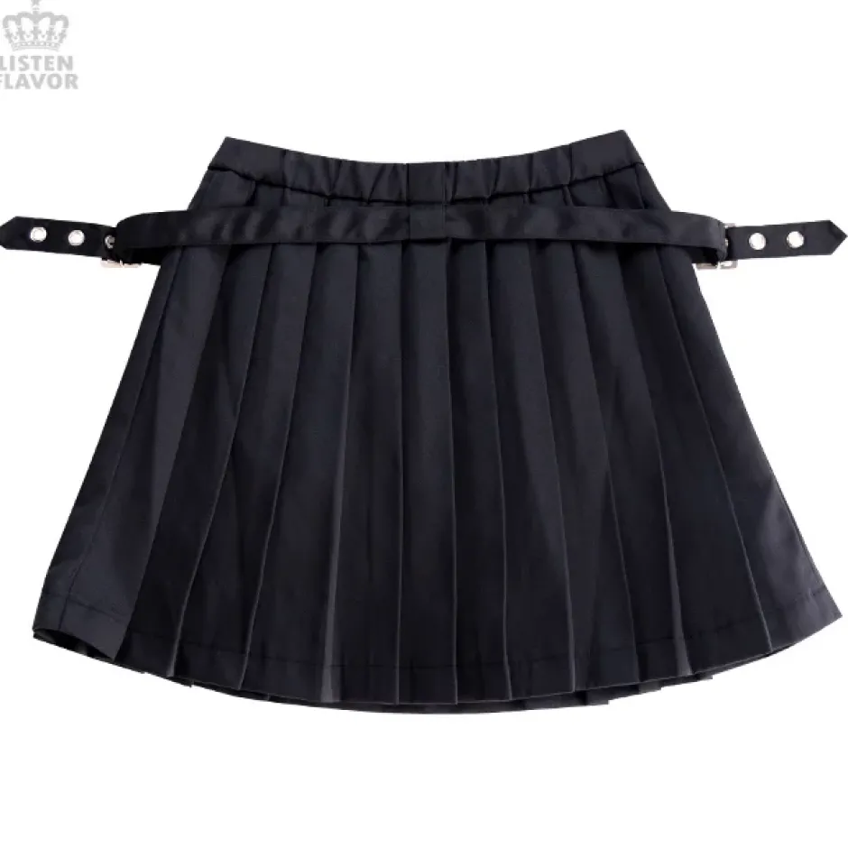 Bottoms>LISTEN FLAVOR Pleated Skirt w/ Side Belts
