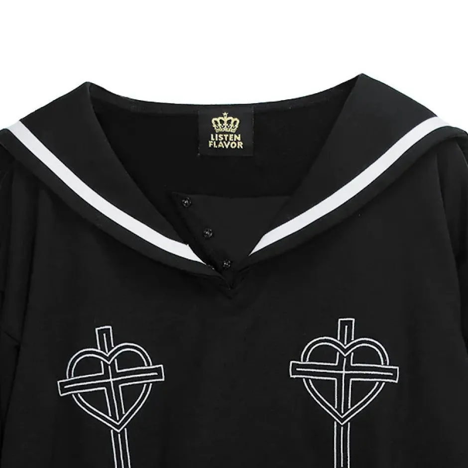Tops>LISTEN FLAVOR Prayer Lace-Up Sailor Top