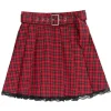 Bottoms>LISTEN FLAVOR Red Plaid Pleated Mini Skirt w/ Belt