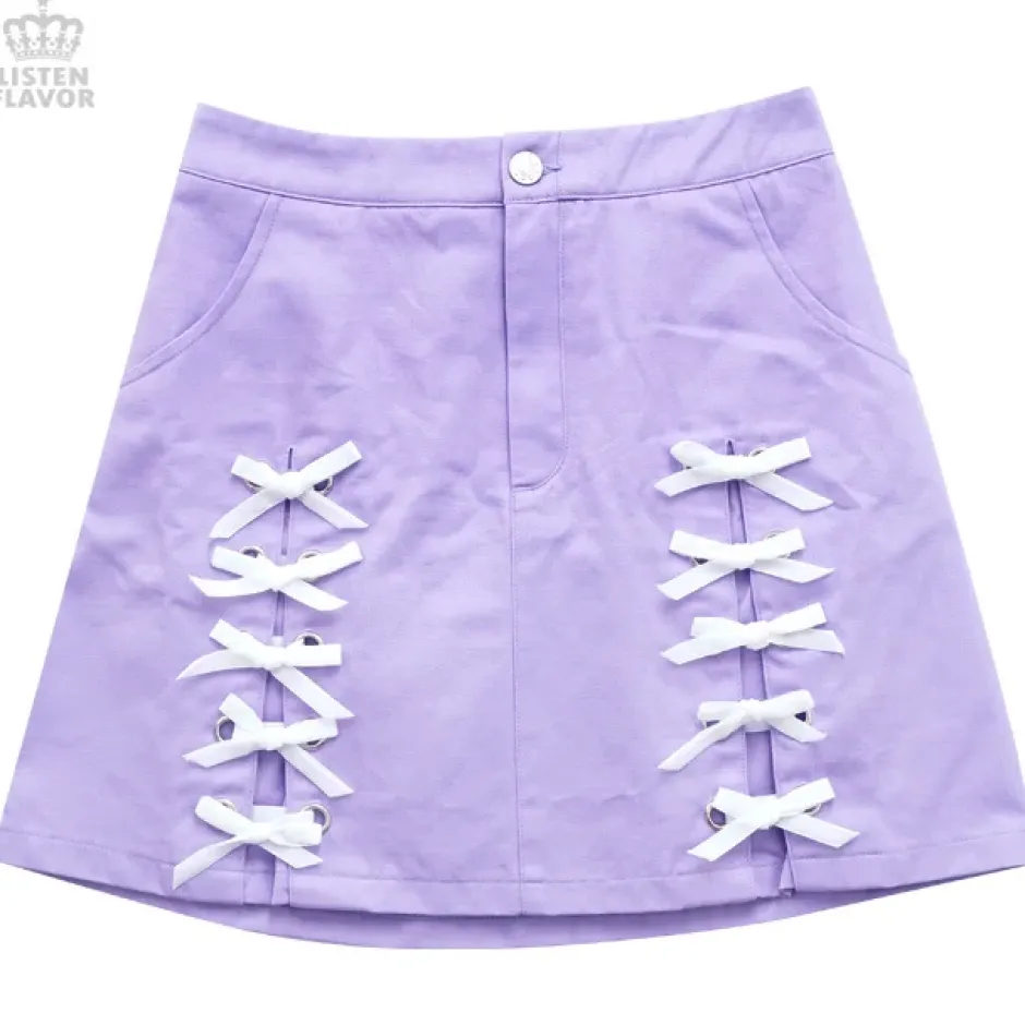 Bottoms>LISTEN FLAVOR Ribbon Trapezoid Skirt