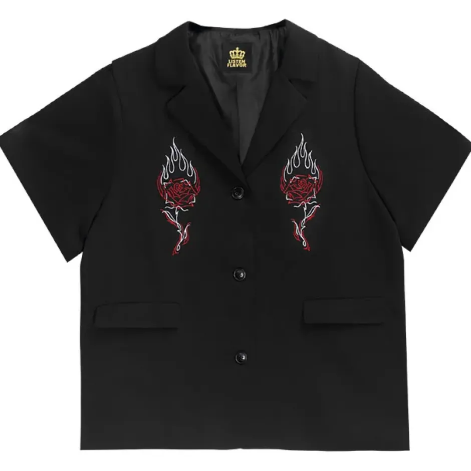 Jackets & Hoodies>LISTEN FLAVOR Rose & Flame Half Sleeve Jacket