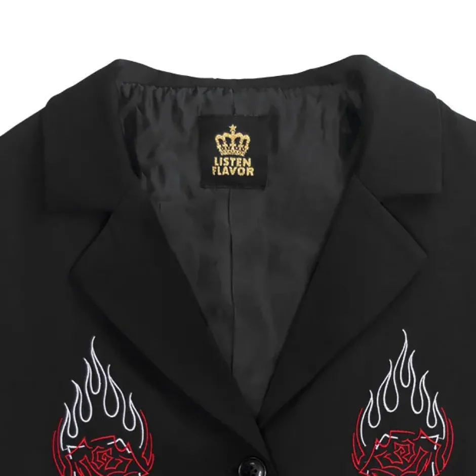 Jackets & Hoodies>LISTEN FLAVOR Rose & Flame Half Sleeve Jacket