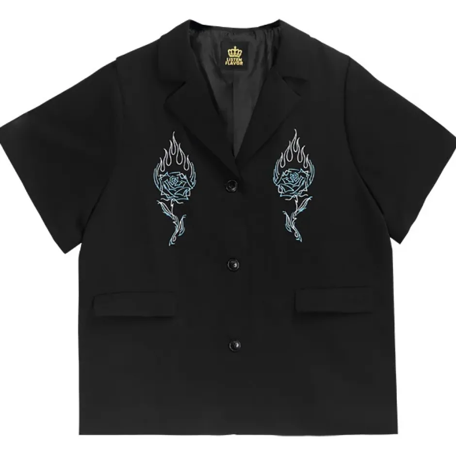 Jackets & Hoodies>LISTEN FLAVOR Rose & Flame Half Sleeve Jacket