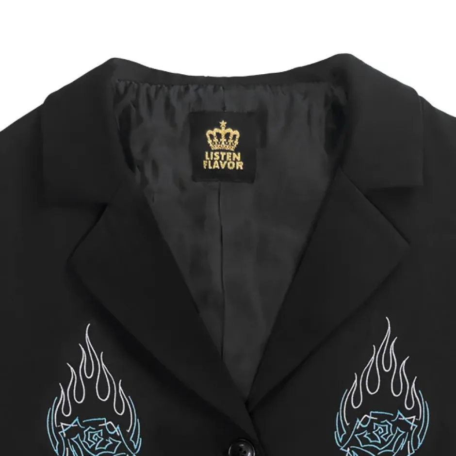 Jackets & Hoodies>LISTEN FLAVOR Rose & Flame Half Sleeve Jacket