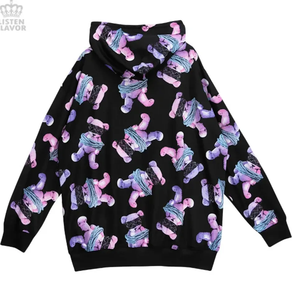 LISTEN FLAVOR Seized Bear Zip-Up Hoodie Online