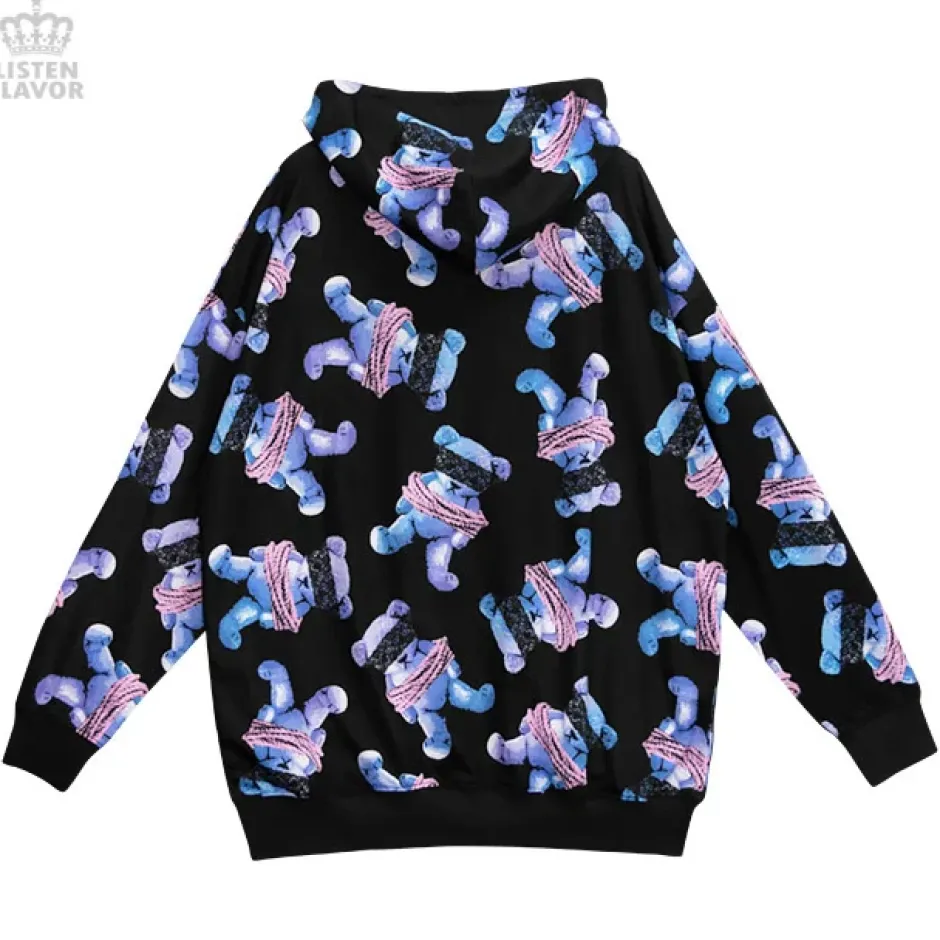 LISTEN FLAVOR Seized Bear Zip-Up Hoodie Online
