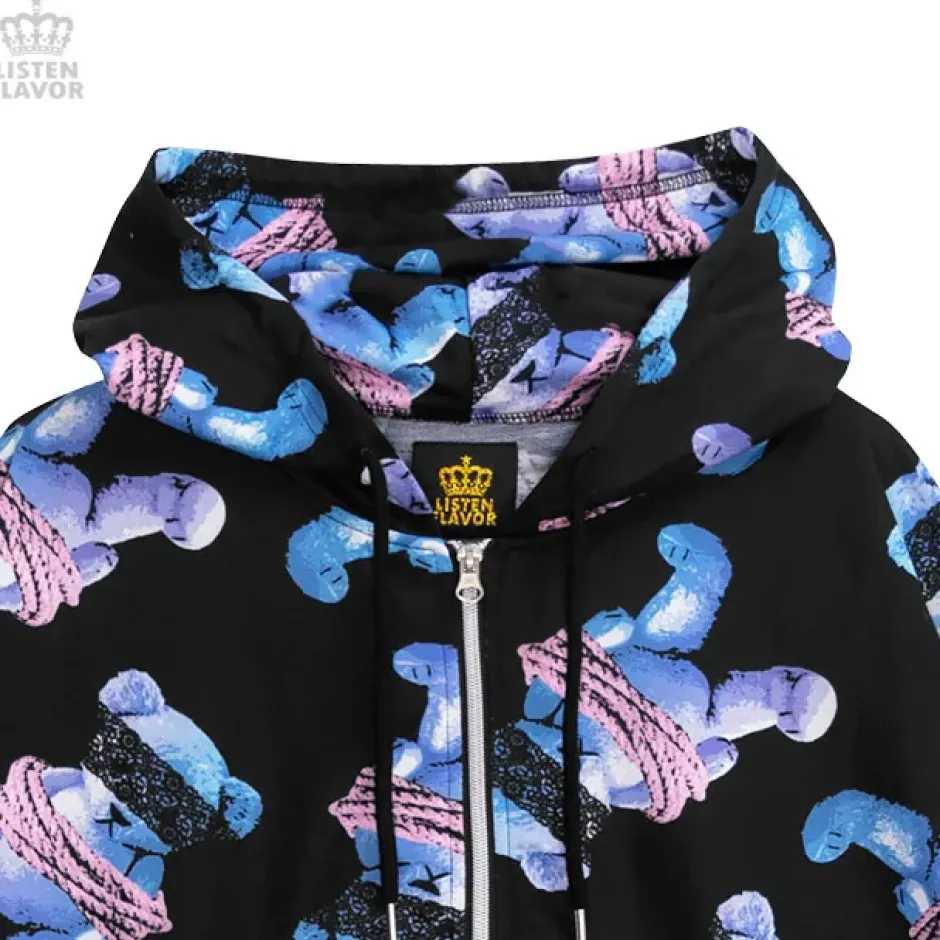 LISTEN FLAVOR Seized Bear Zip-Up Hoodie Online