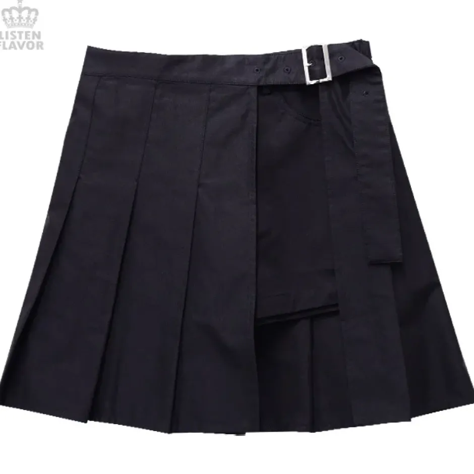 Bottoms>LISTEN FLAVOR Shorts w/ Wrap-around Pleated Skirt