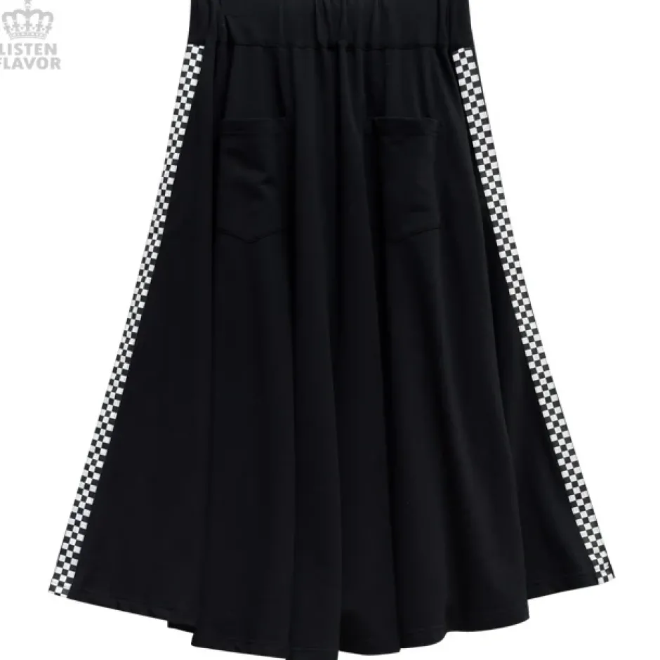 Bottoms>LISTEN FLAVOR Side Chekered Super Wide Skirt